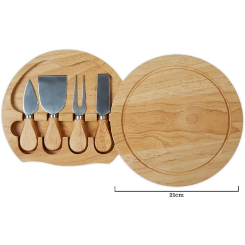 Round Cheese Board & 4 Pce Knife Serving Set 2