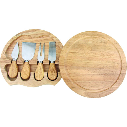 Round Cheese Board & 4 Pce Knife Serving Set 1