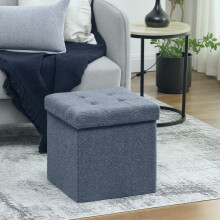 (Blue) HOMCOM Foldable Sherpa Fleece Storage Ottoman, 38 x 38 x 38 cm