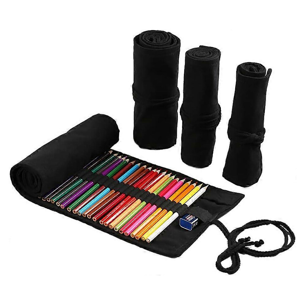 (As Show, One Size) 24/36/72 Slots Pencil Wrap Pencil Rolls, Artist Colored Pencils Roll Up Bag Short Brushes Pouch Case Pencils Organizer(Black, 36Sl 4632461632498