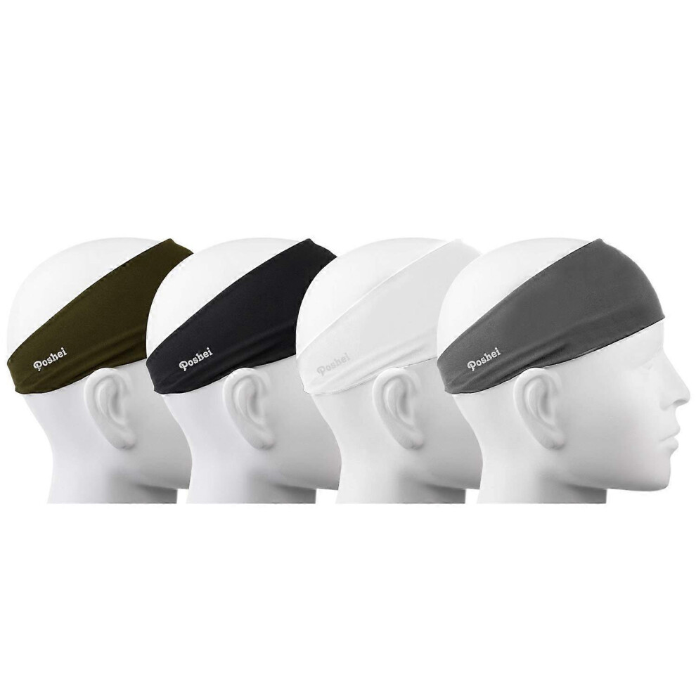 (As show, One size) Mens Headband (4 Pack), Mens Sweatband & Sports Headband for Running, Cycling, Yoga, Basketball -Wicking Hairband-image-OPC-PHN9X6M-NEW