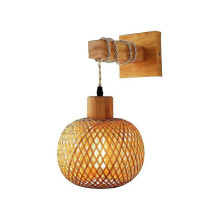 Retro Wall Light Woven Rattan Wood Sconces Living Room Bedside Lamp Vintage Bedroom Decoration Lighting-a