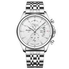(YN989 Silver White Steel) Luxury Casual Men Watch Chronograph Waterproof Quartz Men's Watch Men Wristwatch