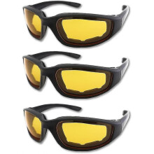 (yellow) 3pcs Motorcycle Riding Glasses Padding Goggles Uv Protection Dustproof Windproof, Grey+white+yellow