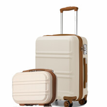 (beige and brown, 12+20) Travel Set 12+20 Inch ABS Hard Shell Suitcase
