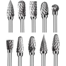 10 Pieces Double Cut Tungsten Carbide Burrs Set 1/8 Rotary Burr Kit 6mm Sharpening Head for Wood Carving, Metal Polishing, Engraving, Drilling