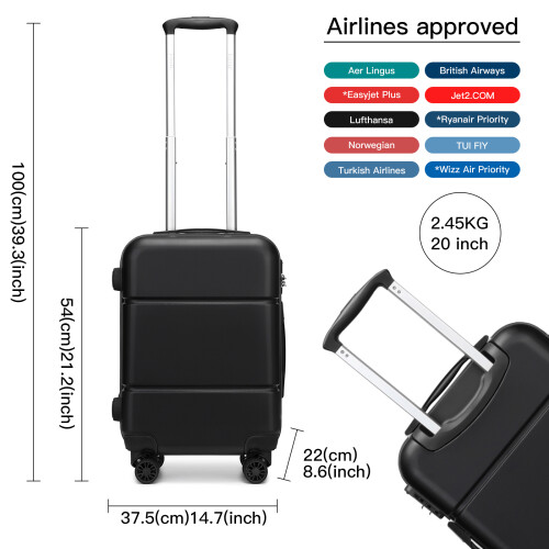 (black, 20) ABS Cabin Carry-On Suitcase with Secure Combination Lock 1