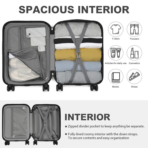 (black, 20) ABS Cabin Carry-On Suitcase with Secure Combination Lock 2
