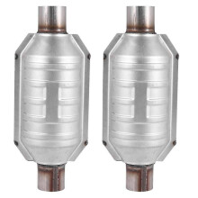 2pcs Inlet/outlet Universal Catalytic Converter,with O2 Port & Heat Shield 53004 Car Stainless Steel Catalytic Converter