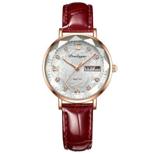 (Leather Rose Gold White Face) Ladies Quartz Watches Stainless Steel Waterproof Luminous Women Wristwatch New