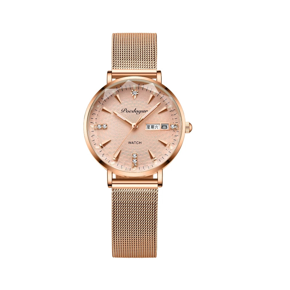 (Netbelt Rose Gold Gold Face) Ladies Quartz Watches Stainless Steel Waterproof Luminous Women Wristwatch New-image-OPC-PHN9ZCJ-NEW