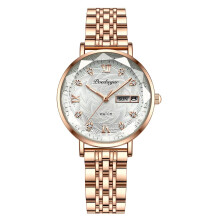 (Steel Rose Gold White Face) Ladies Quartz Watches Stainless Steel Waterproof Luminous Women Wristwatch New