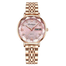 (Steel Rose Gold Pink Face) Ladies Quartz Watches Stainless Steel Waterproof Luminous Women Wristwatch New