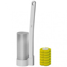 (White Lemon)Disposable Wall-Mounted Toilet Brush Set - 6 Refills, Long Handle with Storage Box for Toilet & Bathroom Cleaning