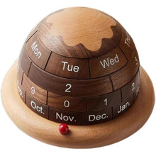 Wooden Permanent Calendar, Planet Shaped Wood Permanent Calendar, Month Week Day Display Calendar, Wooden Table Crafts for Indoor Home