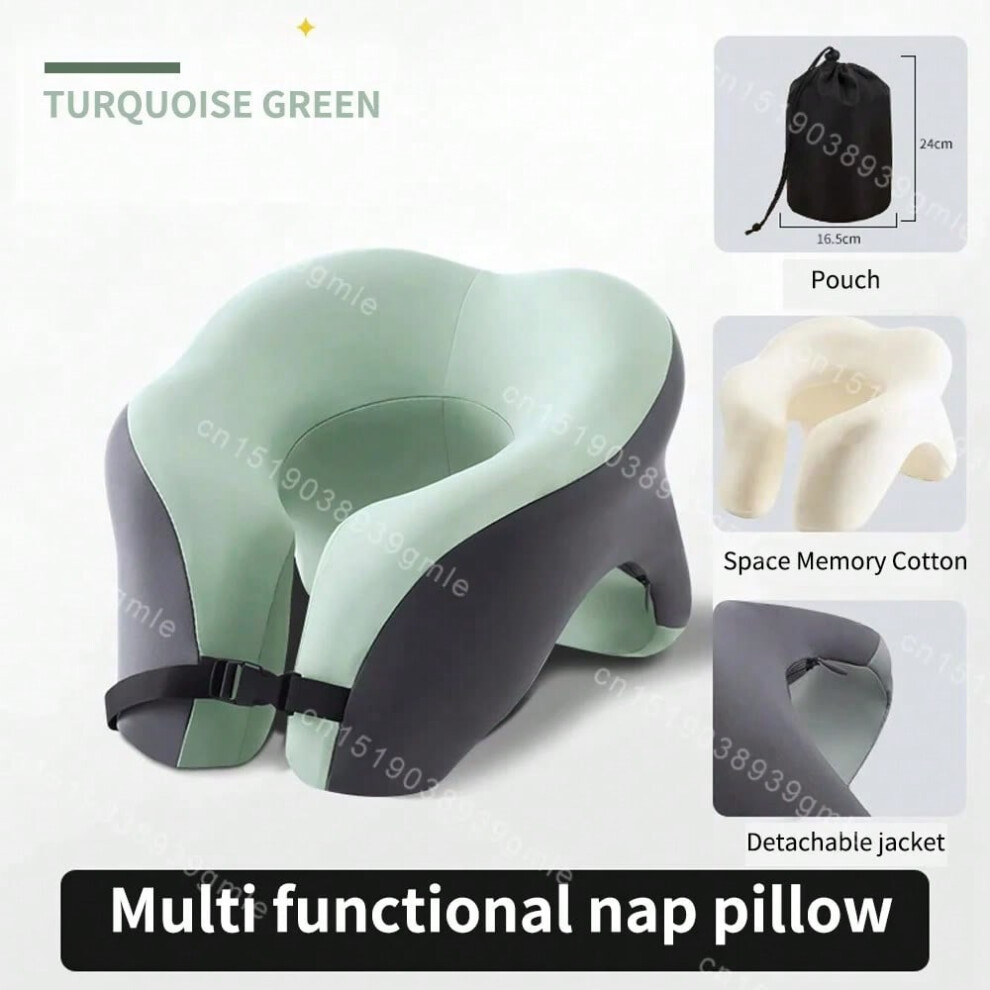 (Green-bag) Travel Neck Pillow Memory Foam U-Shaped Pillow Neck Support Portable Sleep Pillows Face Cushion Massager Neck Guard