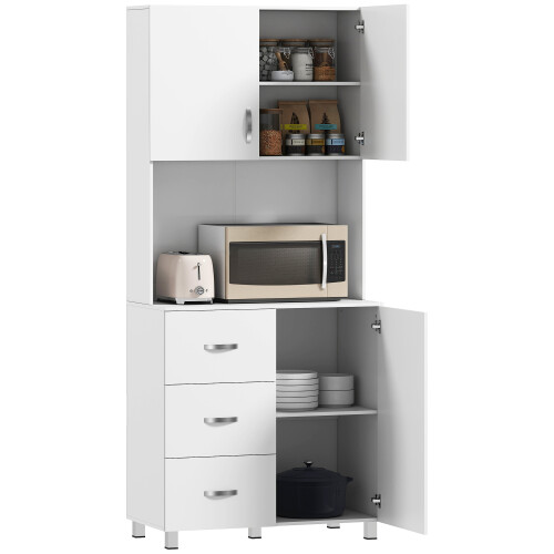 Homcom HOMCOM Kitchen Storage Cabinet Wooden Cupboard Organiser, White