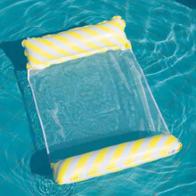 (Yellow) Foldable Striped Inflatable Lounge Chair, Suitable For Swimming Pool Parties And Beach Leisure Floating Beds With Net Backrest