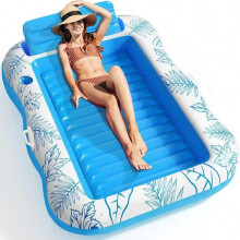 (Blue) Beach Lounger Chair Swim Ring Tube Water Leisure Bed Swim Air Mattresses Swim Pool Sleeping Bed Inflatable Floats Bed