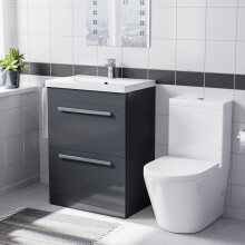 Nes Home Dark Grey 600mm 2 Drawer Vanity Basin Unit & Close Coupled Toilet