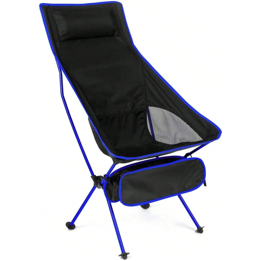 (Dark Blue) Outdoor Portable Camping Chair Oxford Cloth Folding Lengthen Camping Seat for Fishing BBQ Festival Picnic Beach Ultralight Chair