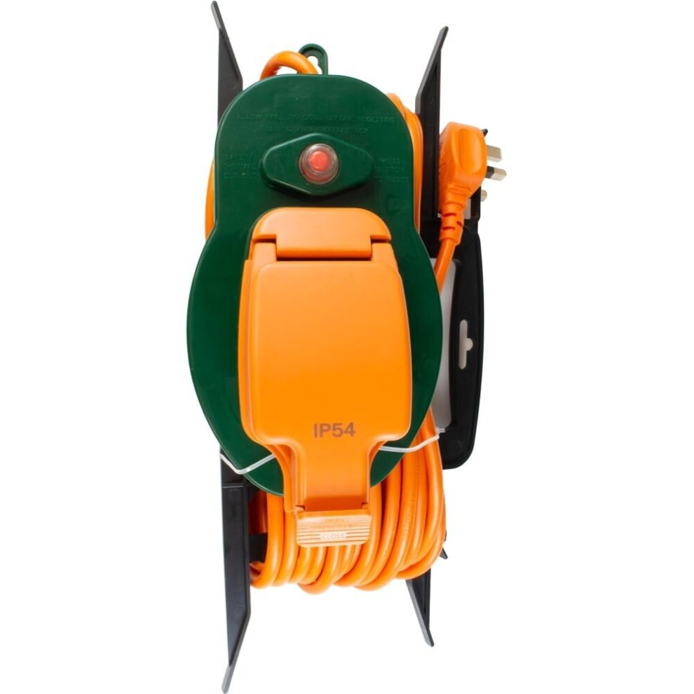 Daewoo Weatherproof 1 Gang 15M Garden Cable Reel Extension Lead Power Cord & Socket on H Frame