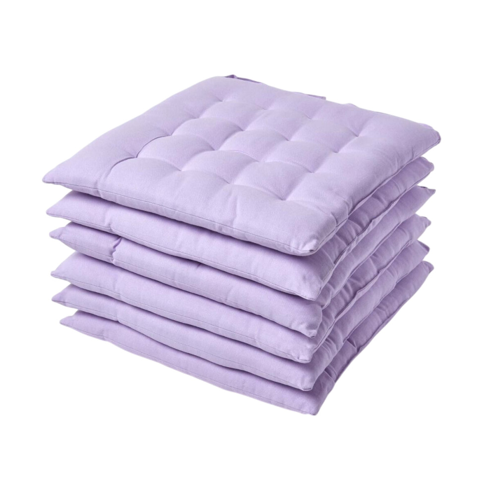 Homescapes (Set Of 6, Mauve) Plain Seat Pad With Button Straps 100% Cotton