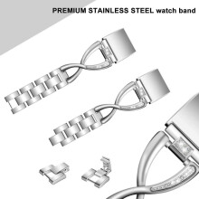 (Style E Fitbit Charge 2, Silver) Diamond Decor Zinc Alloy Chain Watch Strap for Fitbit Charge 2