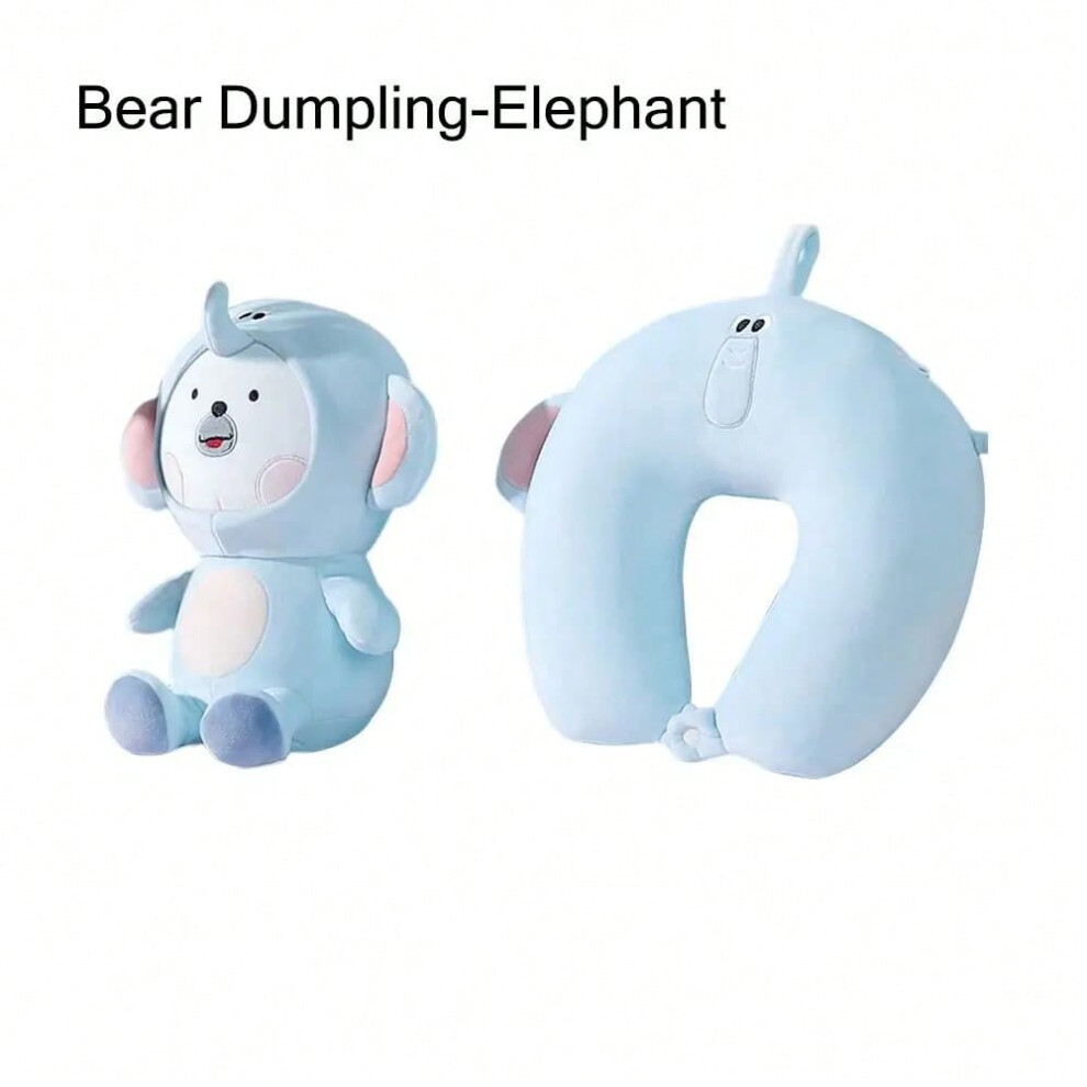 (Elephant) 2 in-1 U-Shape Cute Penguin Neck Pillow Travel Neck Pillow Changable Cartoon Neck Pillow for Camping Hiking