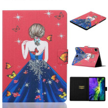 (Girl, Multicolor) For iPad Pro 11 (2024) Case Pattern Leather Tablet Cover with Card Holder - Pink Beach