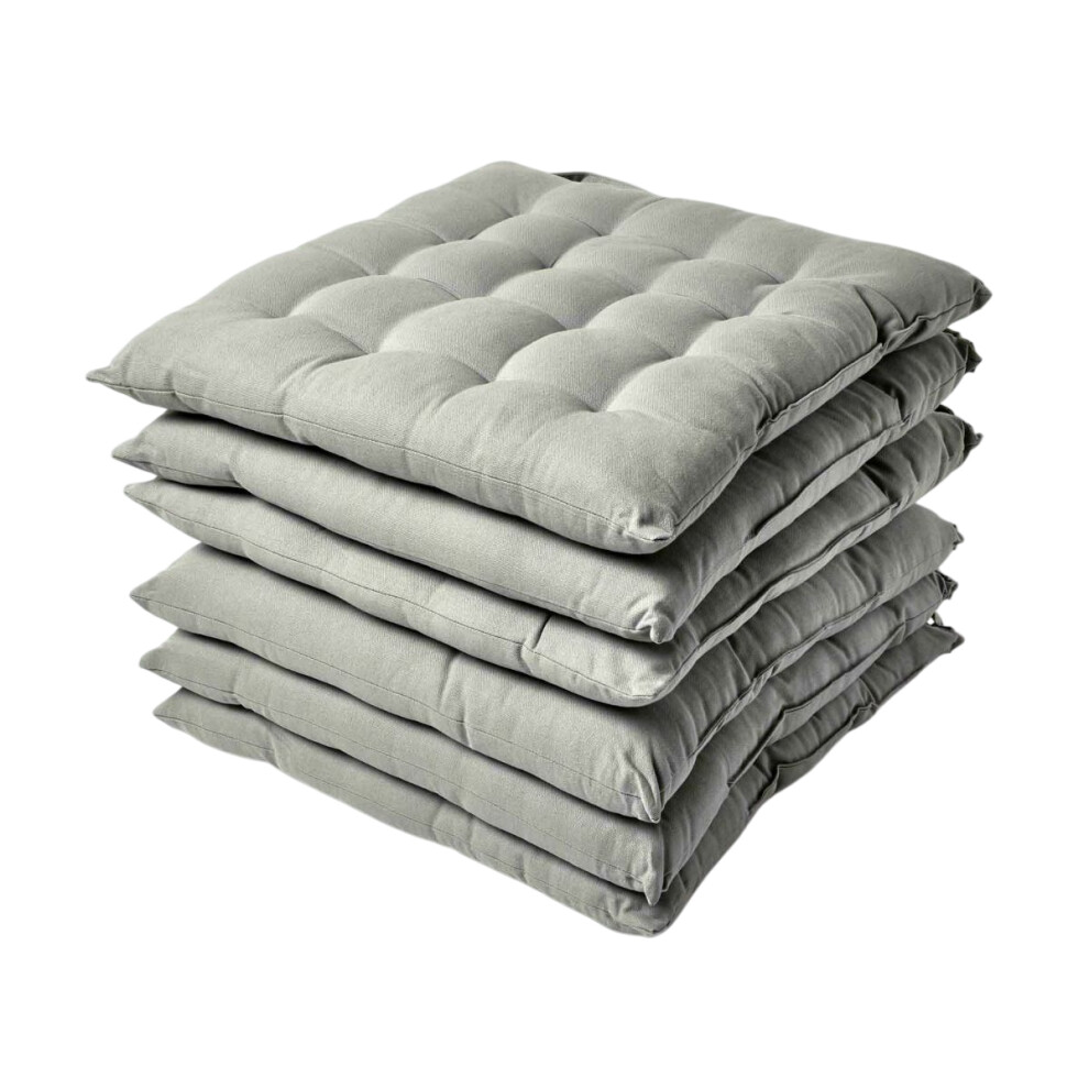 Grey Plain Seat Pad with Straps 100% Cotton 40 x 40 cm, Set of 6