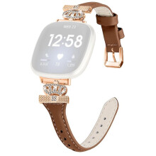 (Style F Fitbit Versa 3,Brown)For Fitbit Versa 3/4/Sense/Sense 2 Rose Gold Buckle Watch Strap Crown Rhinestone Band