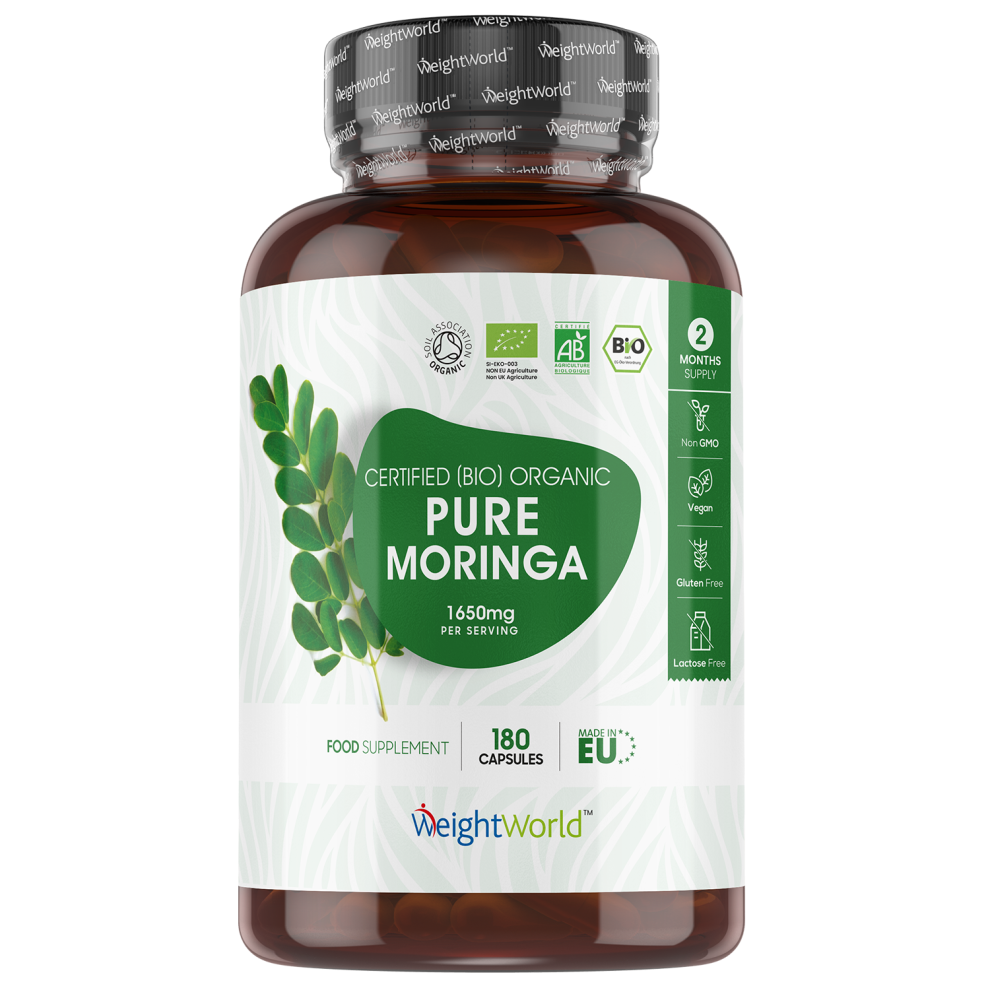 Weightworld Organic Moringa 1650Mg 180 Vegan Leaf Capsules, High Strength