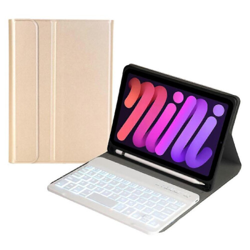 (Gold, Multicolor) A06BS Ultra-thin Leather Tablet Stand Protective Case Shell + Backlit Bluetooth Keyboard with Pen Sl