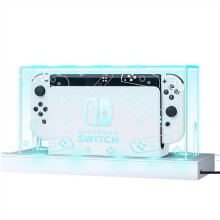 Clear Protective Case Dust Display Box Cover for NS Switch/OLED, with Luminous Base, Switch Acrylic Host Cover
