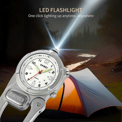 (Silver, Multicolor) SKMEI 2232 Outdoor Backpack Hook LED Flashlight Quartz Watch - Silver 1
