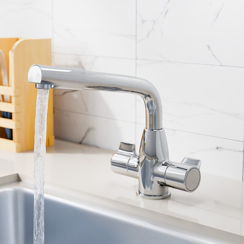 Modern Swivel Spout Twin Handles Monobloc Kitchen Sink Mixer Tap