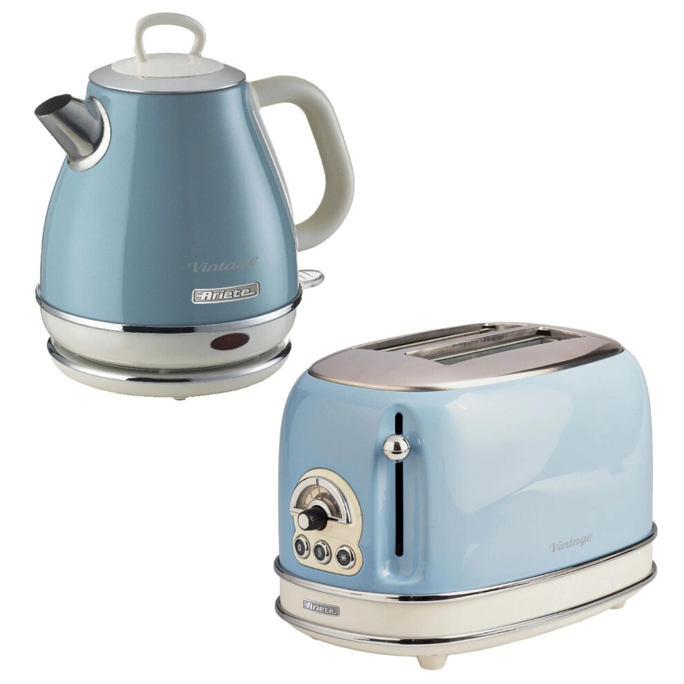 Ariete Vintage 1L Jug Kettle & 2 Slice Toaster Blue Set, 1600w, Blue-image-OPC-PHNBN88-NEW