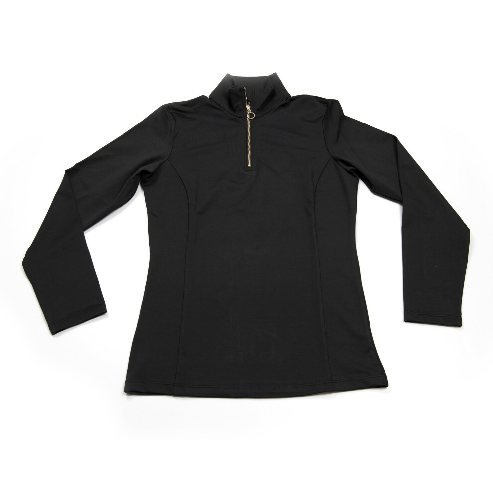 Coco Equestrian Black Ladies Womens Kids Long Sleeve Horse Riding Equestrian Base Layer Shirt - XS