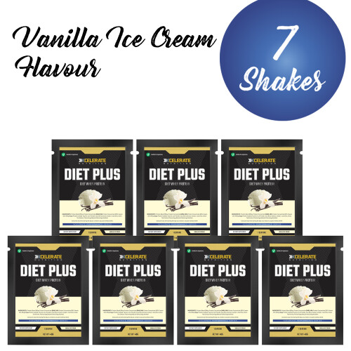 (7 Sachets, Vanilla Ice Cream) Diet Plus Whey Protein Shake 40g Meal Replacement