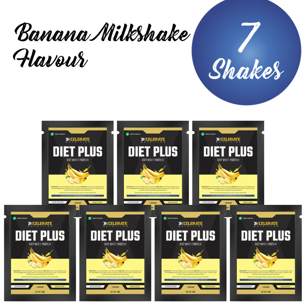Xcelerate Nutrition (7 Sachets, Banana Milkshake) Diet Plus Whey Protein Shake 40G Meal Replacement