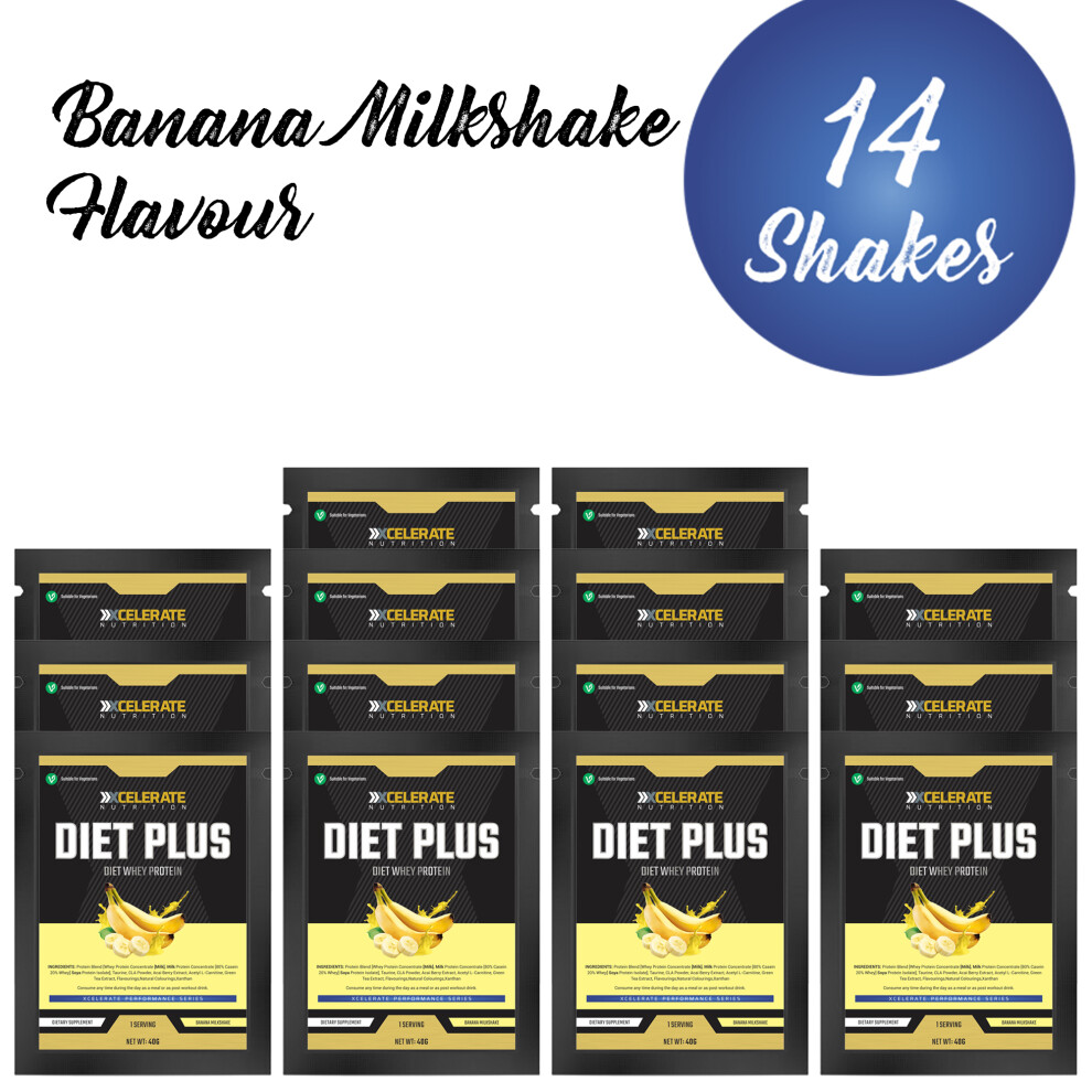 Xcelerate Nutrition (14 Sachets, Banana Milkshake) Diet Plus Whey Protein Shake 40G Meal Replacement