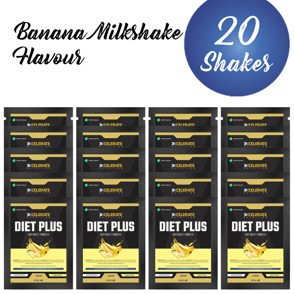 Xcelerate Nutrition (20 Sachets, Banana Milkshake) Diet Plus Whey Protein Shake 40G Meal Replacement