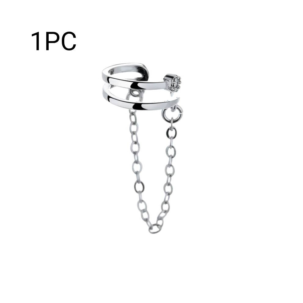 (Silver) Personalized Sparkling Diamond Doublelayer Chain Cold Style Ear Clip Men Women-image-OPC-PHNBQM8-NEW