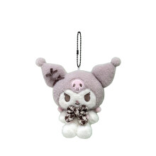 (Kuromi) Sanrio Hello Themed Kitty Kuromi Plush Pendant With Grid Bow Design For Gift