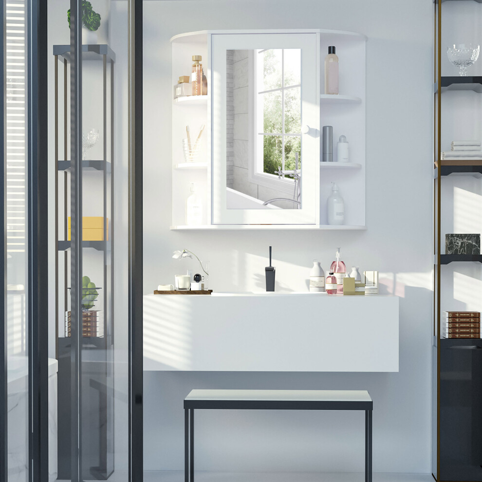 HOMCOM Wall Mounted Bathroom Cabinet with Mirror - White - Single Door Storage Shelves - MDF - 66W x 63H cm - Image 4