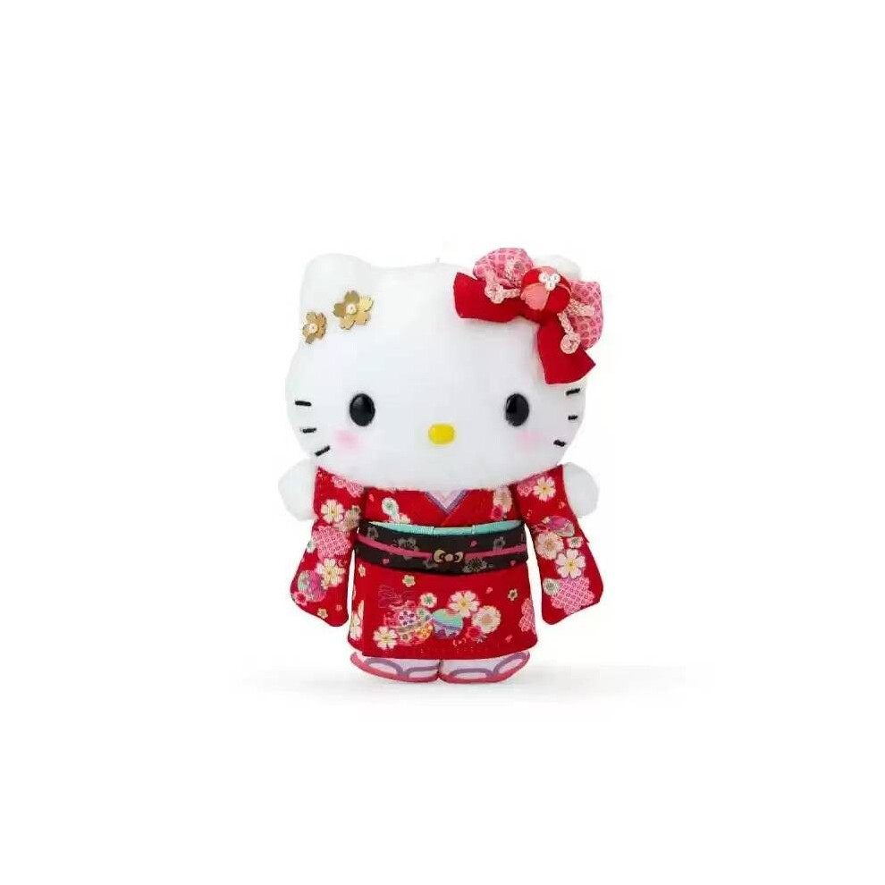 (Cat Kimono) Sanrio Melody Kuromi Plush Pendant With Floral Kimono Design Bow Decoration And