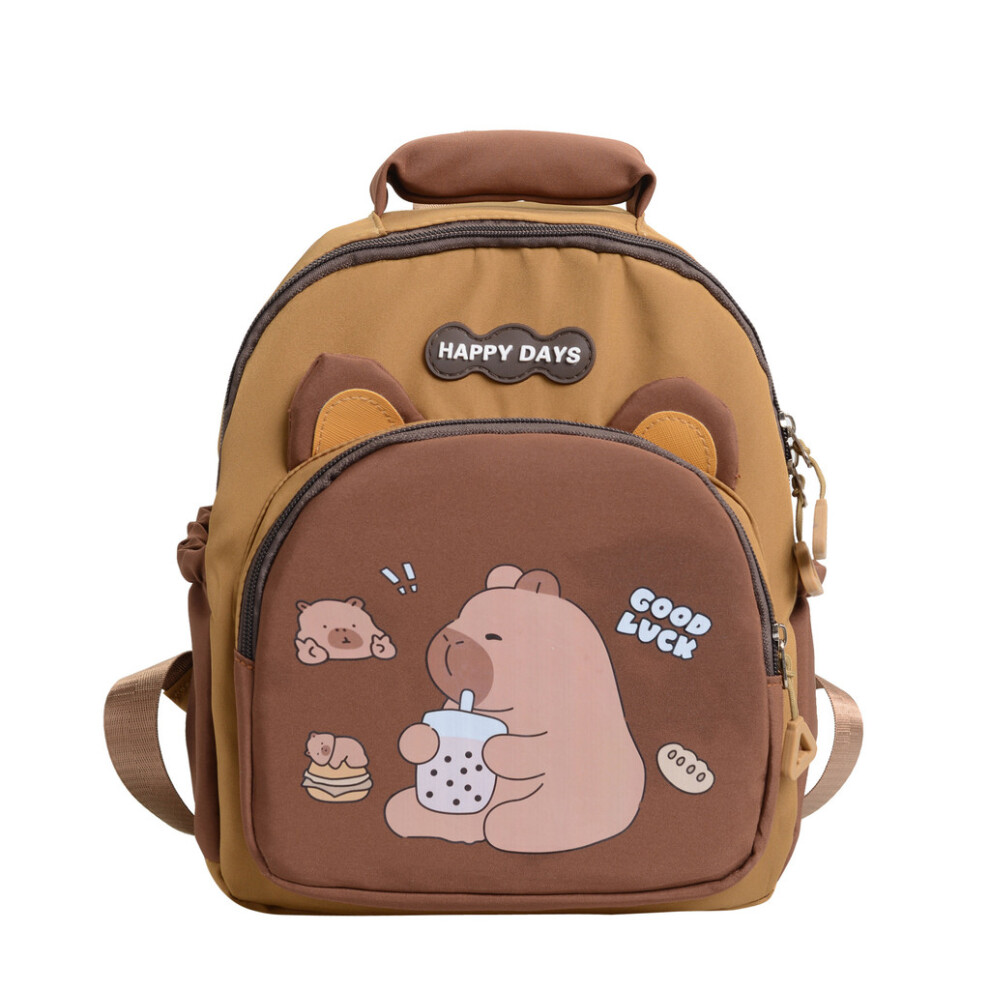 (Milk Tea) Learning Cute Capybara And Drink Milk Tea Cartoon Children Backpack Pattern-image-OPC-PHNC6HM-NEW
