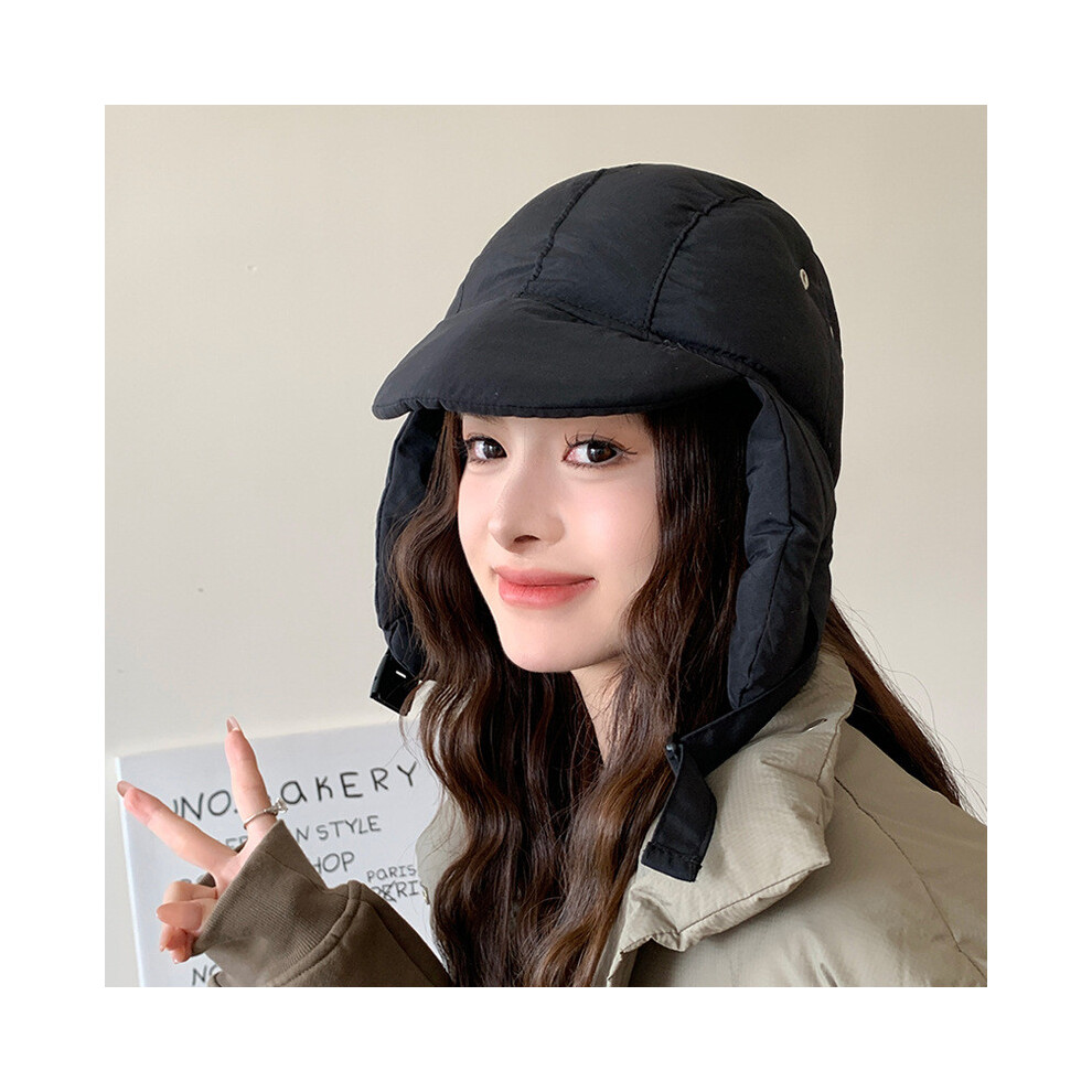 (Black) Solid Simple Color Women Winter Casual Cotton Clip Warm Hat With Ear Protection-image-OPC-PHNC6PR-NEW