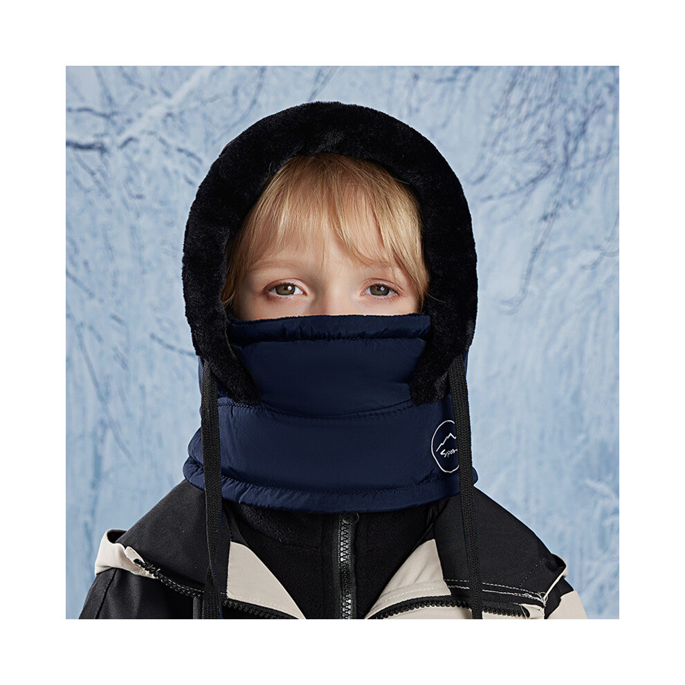 (Navy) Color Thickening Solid Children Winter Casual Warm Hood With Face And Scarf Mask-image-OPC-PHNC9C8-NEW